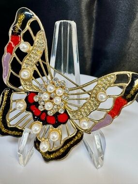 Statement Butterfly Pin Brooch- gold red and black!!